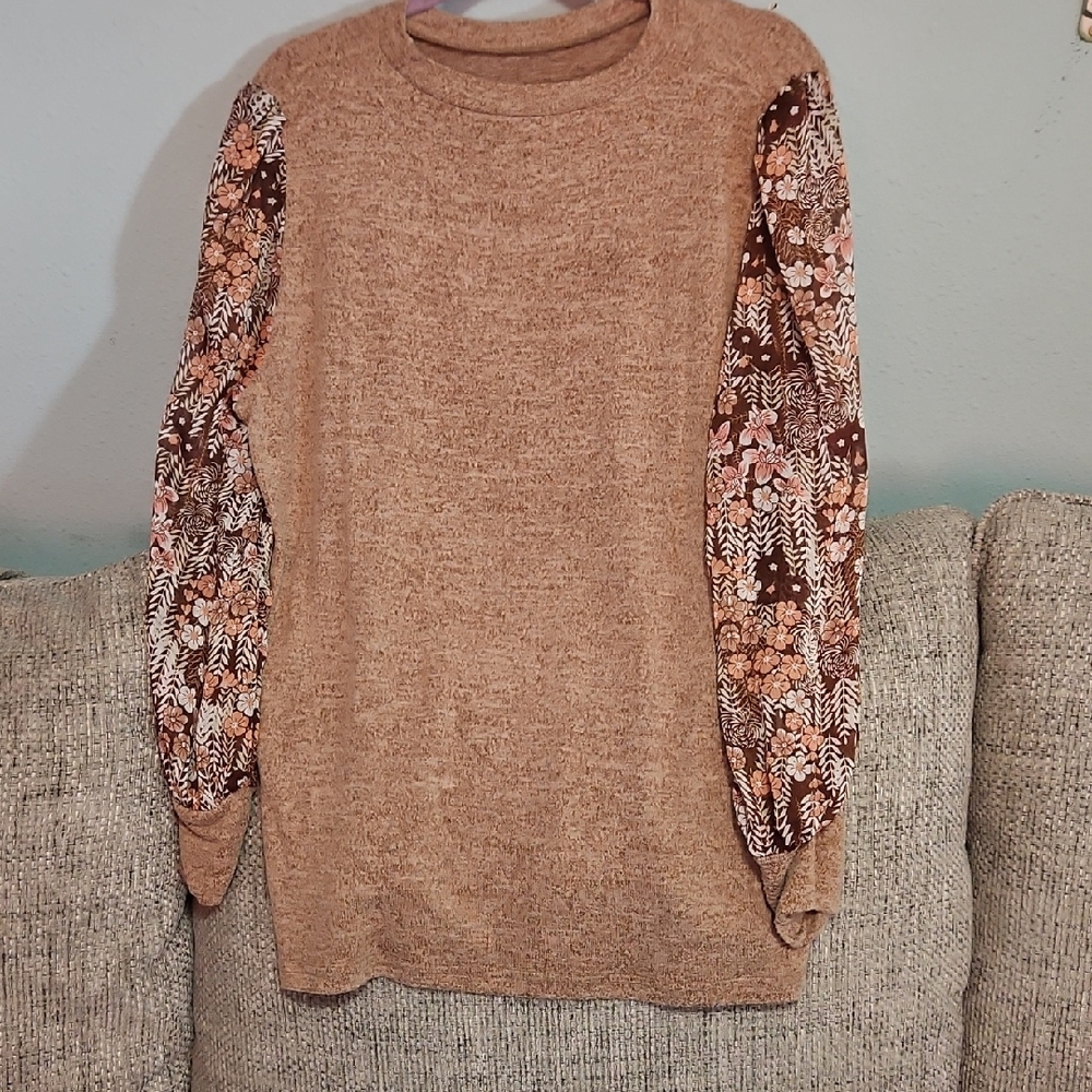 Brown Sweater with Floral Sleeves